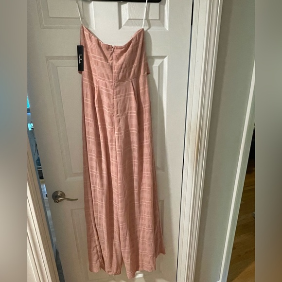 Lulus Perfect Weekend Mauve Strapless Tie-Front Wide-Leg Jumpsuit, size medium - Picture 6 of 13